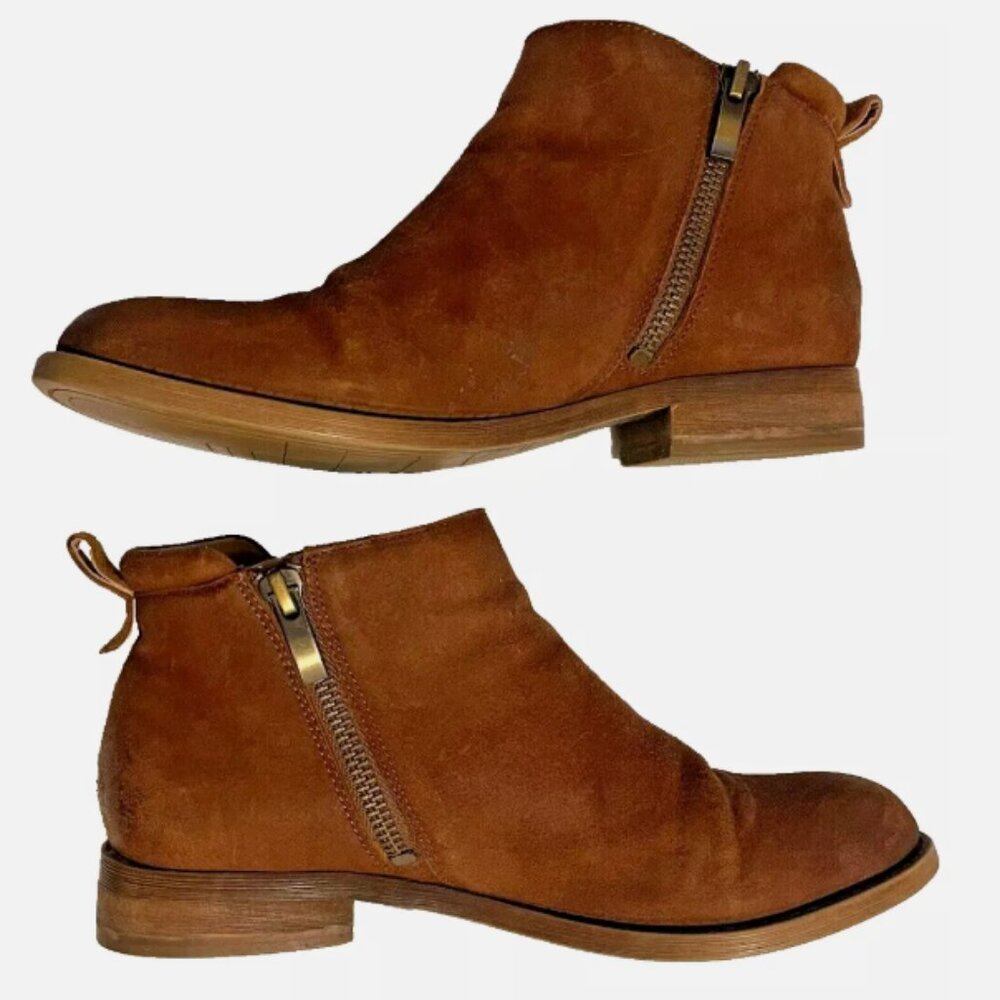 Franco Sarto Brown Real Suede Two Side Zippers Ankle Boots Size 6M 23 cm UK 4
